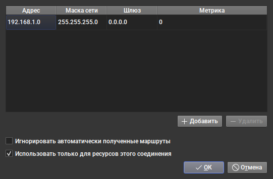 Маршрут к офисной сети и режим «только для ресурсов этого соединения»