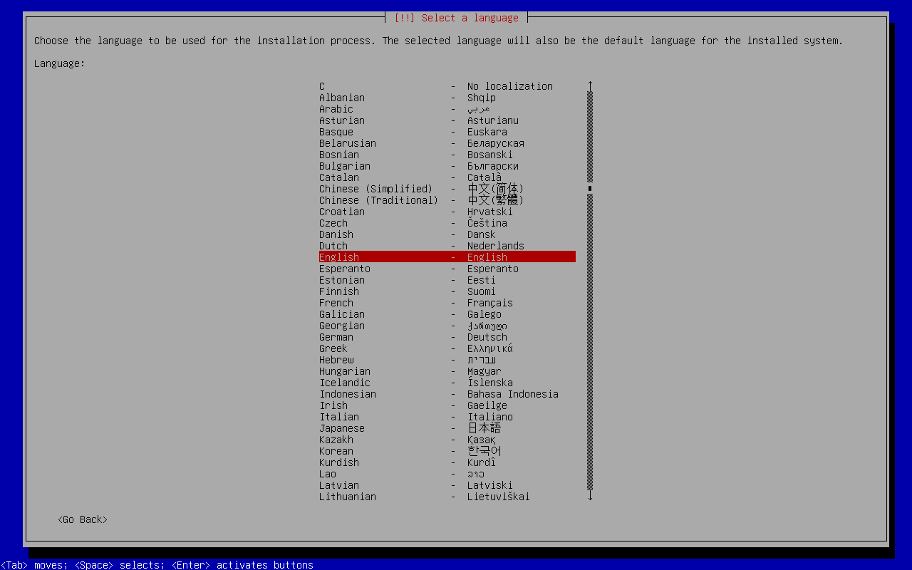 Установщик Debian 13, загруженный по сети